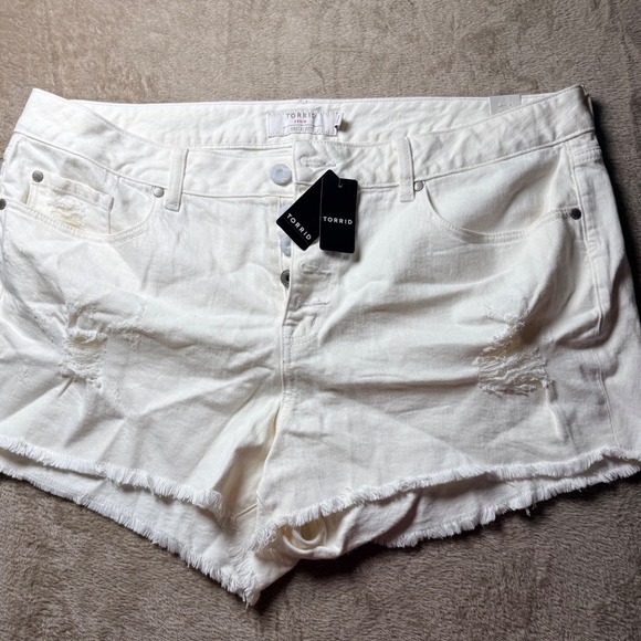torrid Pants - Torrid First At Fit White Distressed Denim Shorts Plus Size 20 Button Fly Summer